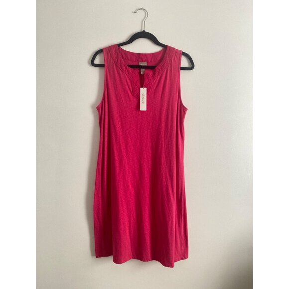 Chico's Vibrant Pink Kelly Embroidery Knee-Length Sleeveless Dress Size 2 (L) - Picture 1 of 7